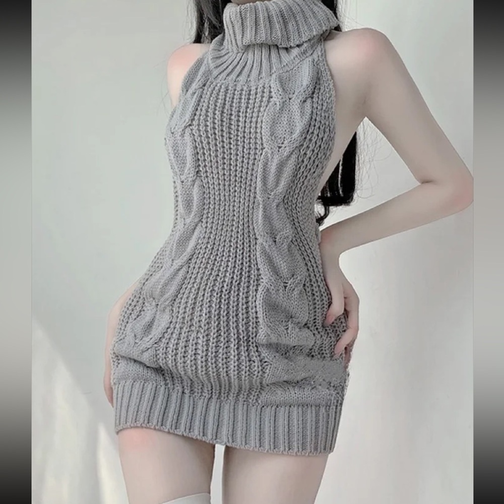 Sexy open back knitted dress